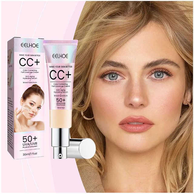 EELHOE CC Cream Foundation Spf 50 Full Coverage Blemish Cover Matte Finish Brightening Face Concealer Color Correcting Cream