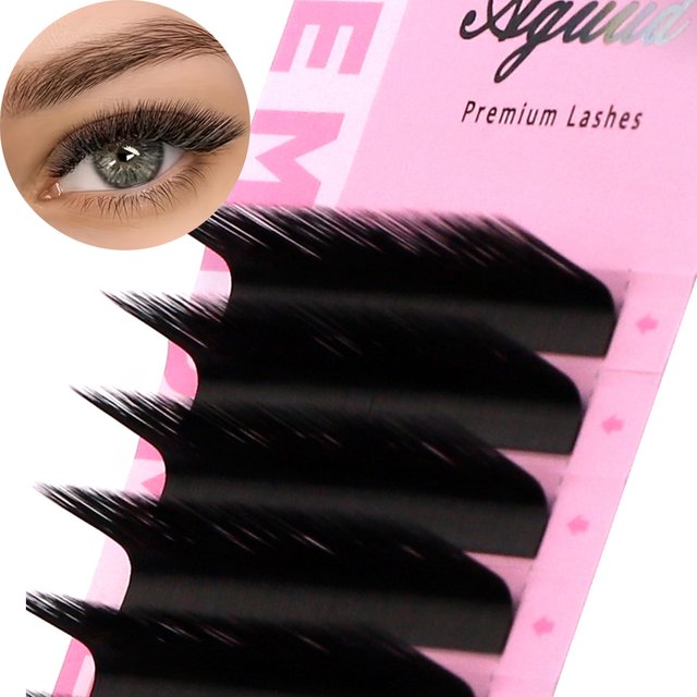 AGUUD 12 Reihen L/M Curl handgemachte Faux Nerz individuelle Wimpernverlängerung 8–15 mm natürliches weiches L-förmiges falsches Wimpern-Make-up