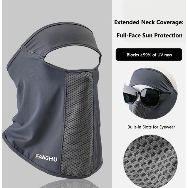 Facial Summer Sports Ear Cord Scarves Mask Neck Protection Anti-UV Ice Silk Sunscreen Mask Face Veil with Eyeglass Hole