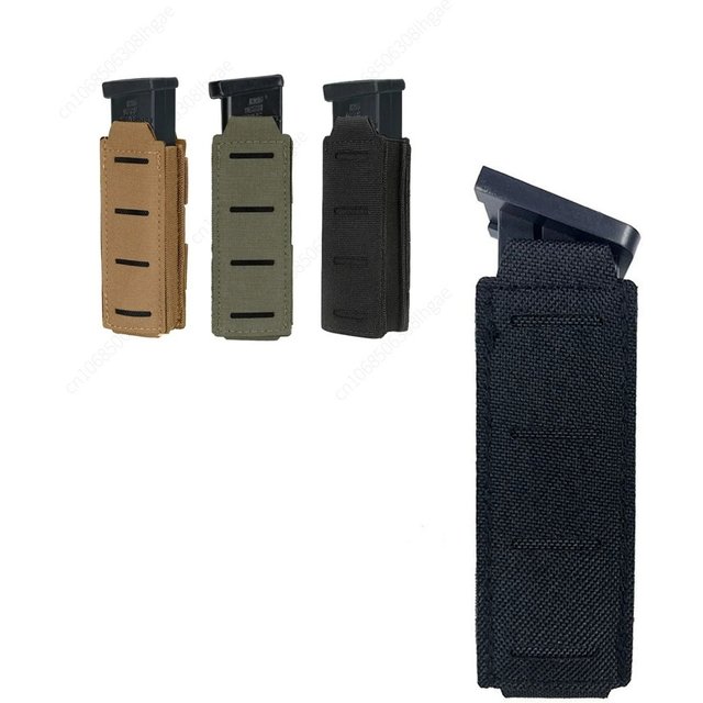 Pochette Molle pour chargeur 9 mm, étui pour un seul chargeur, sac banane d'extérieur avec support de lampe torche découpé au laser et poche pour couteau pour la chasse et l'EDC