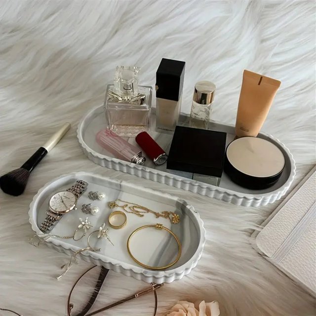 1-Piece Oval Vanity Tray, Countertop Soap Dispenser Tray, Silicone Tray for Bathroom Countertop, Storage Tray for Hand Soap, Shampoo, and Perfume, Jewelry Display Tray, for Daily Accessories and