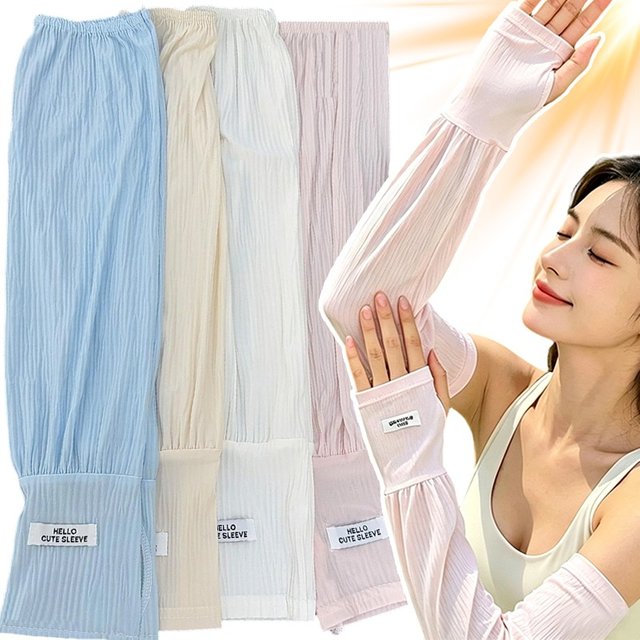 Ice Silk Arm Sleeves Women Summer UV Protection Cooling Breathable Loose Fit Sunscreen Long Gloves with Finger Holes for Driving
