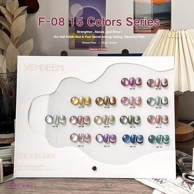 Vendeeni 15 Colors Pink Aurora Glitter Crystal Cat Eye Gel Nail Polish Chameleon Smoothie Magnetic Cat Eye Hybrid Gel Varnish