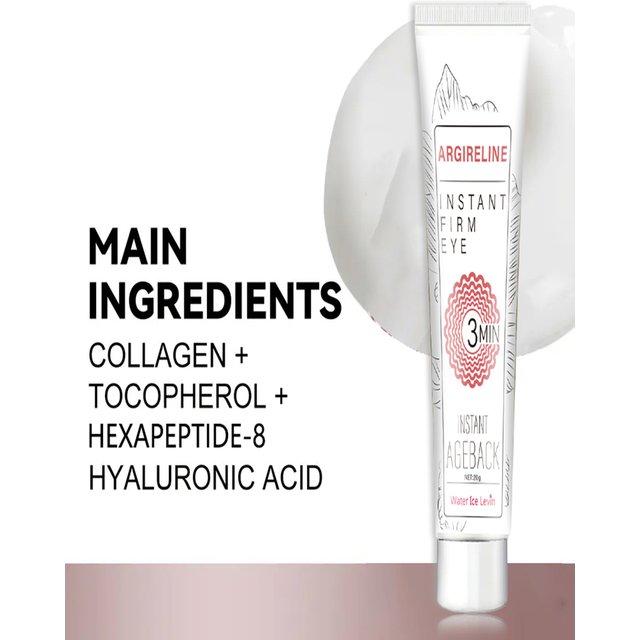 Instant Firming Eye Cream Contains collagen, hyaluronic acid, hexapeptide-8, and ascorbic acid