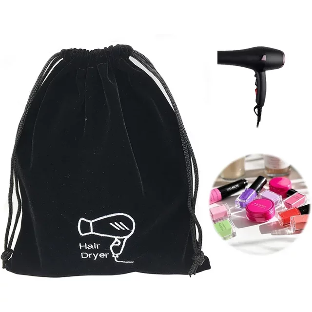 1pc Hair Dryer Organizer Drawstring Velvet Bag Drawstring Swimming Gym Hotel Business Old Storage Cosmetic Bag
