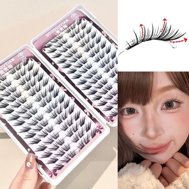 Doudoutian Glueless Thin Fox Upturn Slanted Lash Book Clear Thin Band Lightweight Flared Clusters Eye Lifting Daily Party Makeup