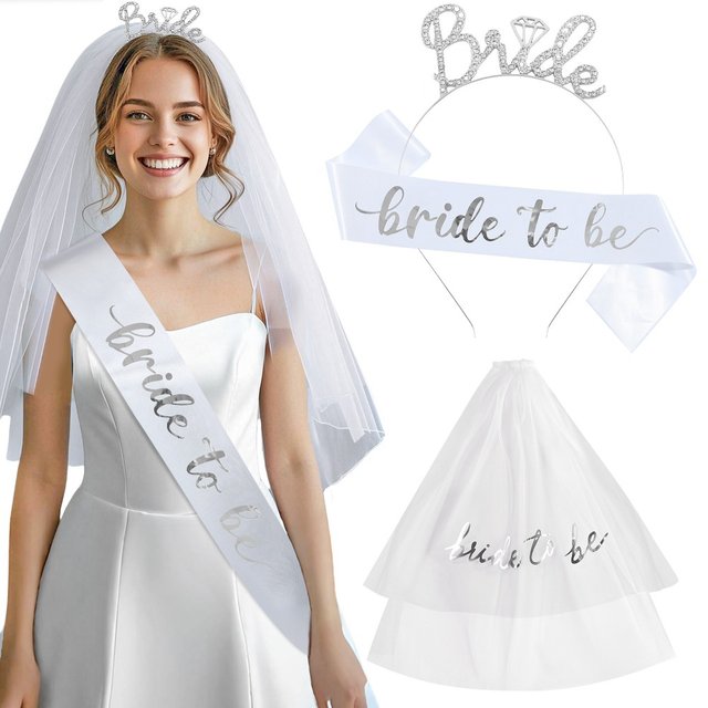 1 ensemble de voile de enterrement de vie de jeune fille, bandeau, bretelles, pour mariage, mariée, saint-valentin, enterrement de vie de jeune fille, mascarade, décoration