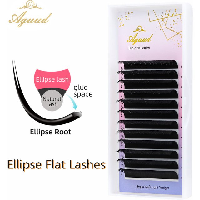 AGUUD Matte Dark Black Ellipse Flat Lashes 0.15 0.20 B C CC D DD Double Split Tip Individual Flat False Eyelashes Makeup Cilia