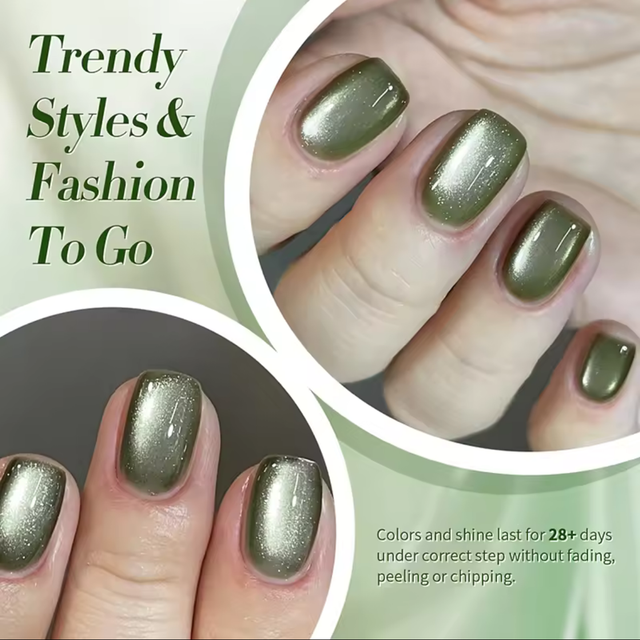 10ML 1-6PCS Hot Selling 2026 New Popular Green Glass Bead Cat Eye Gel Nail Polish UV Light Nails Green Nails Nail Supplies