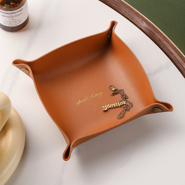 Desktop Storage Tray PVC Leather Key Jewelry Cosmetic Storage Plate Desktop Organizer Home Decoration Folding Storage Box