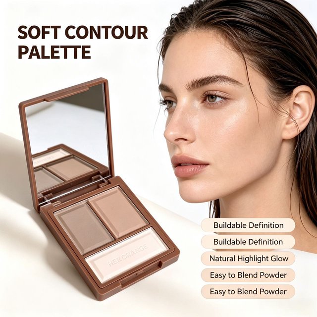 3 Shades Contour Palette, Bronzer & Highlighter, Smooth Blendable Powder, Natural Definition for Facial Shaping