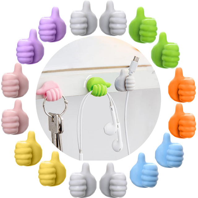10Pcs Creative Silicone Thumb Wall Hook, Multi-Function Self-Adhesive Wall Decoration Hook for Cable Clip Key Hat Makeup Brush