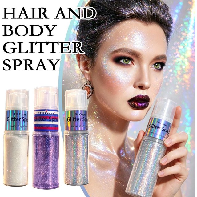 Hair Body Glitter Spray Shimmer Highlight Powder Long Lasting Sparkle Mist for Face Clothes Festival Party Stage Makeup
