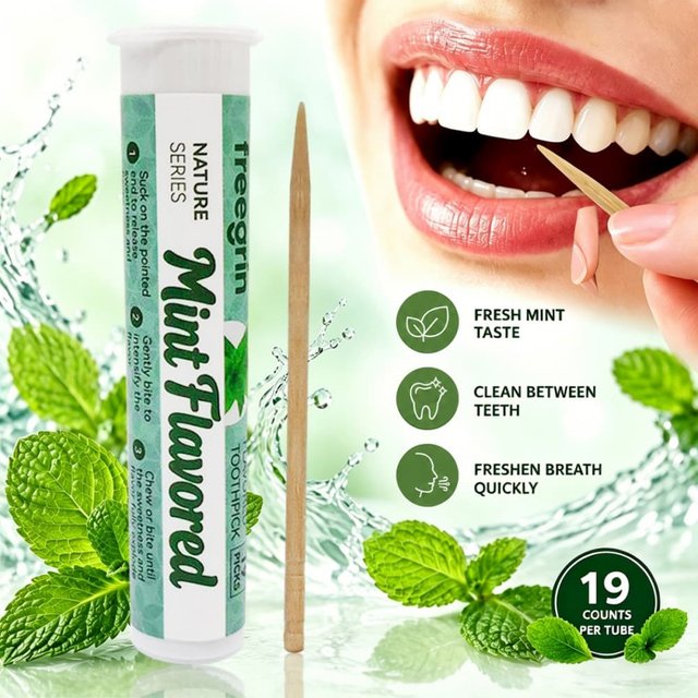 19pcs In Box Long-Lasting Mint Flavored Bamboo Toothpicks Natural Fresh Breath Disposable Dental Picks Premium Oral Care Sticks
