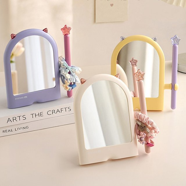 Portable Foldable Makeup Mirror Desktop Handheld Makeup Mirror Foldable Student Compact Cute Folding Mirror Bedroom Decor
