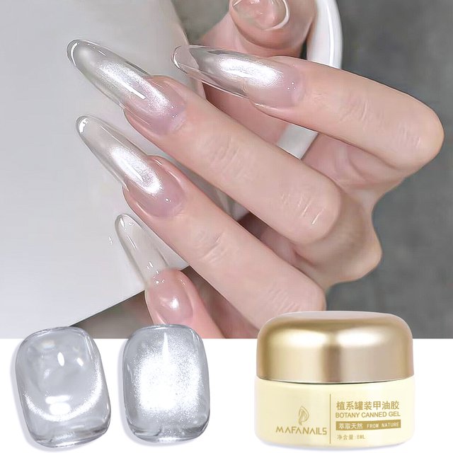 8ml Ice Transparent Cat Eye Nail Polish Gel 0.27oz White Elf Crystal Cat Eye Nail Gel Glitter Shimmer Glass Bead Magnetic Polish