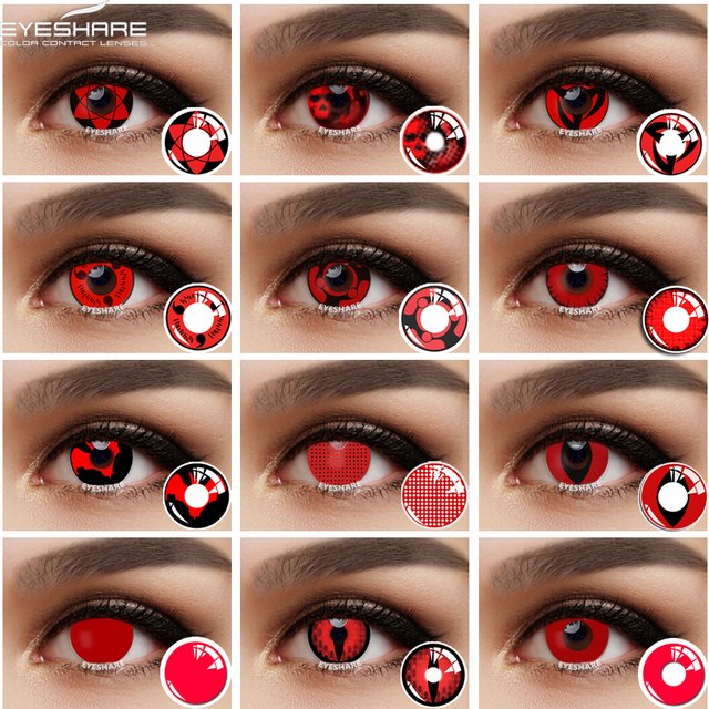Eyeshare 1 Pair Halloween Cosplay Color Contact Lenses Red Corled Lenses Beautiful Pupil Lenses Crazy Contacted Lens Eye Make Up