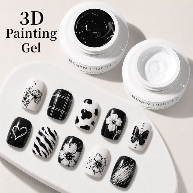 BORN PRETTY 5ml Nail Art Painting Gel Nail Polish Black White Line Flower Drawing Line French Nail Art Varnish DIY Manicure