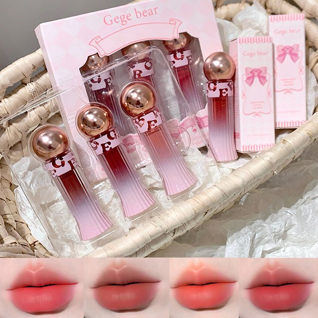 Gege Bear Velvet Mist Lip Glaze Set, Matte Velvet Lip Clay Long-lasting Color Non-drying Lipstick