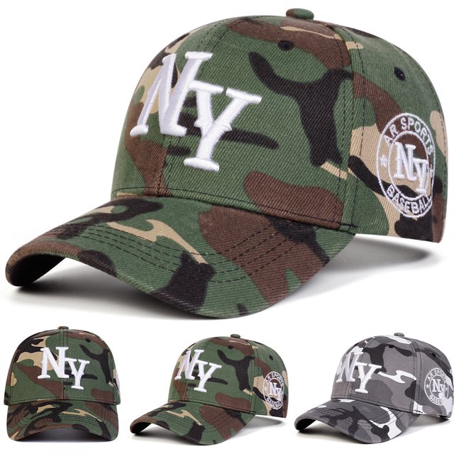 Unisex NY Letter Embroidery Camouflage Baseball Caps Spring Autumn Outdoor Adjustable Casual Hats Sunscreen Hat Sports Cap