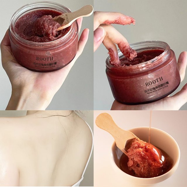 250g Rose Salt Body Scrub with Collagen and Stem Cells - Natural Exfoliating Salt & Body and Face Souffle Helps with Moist