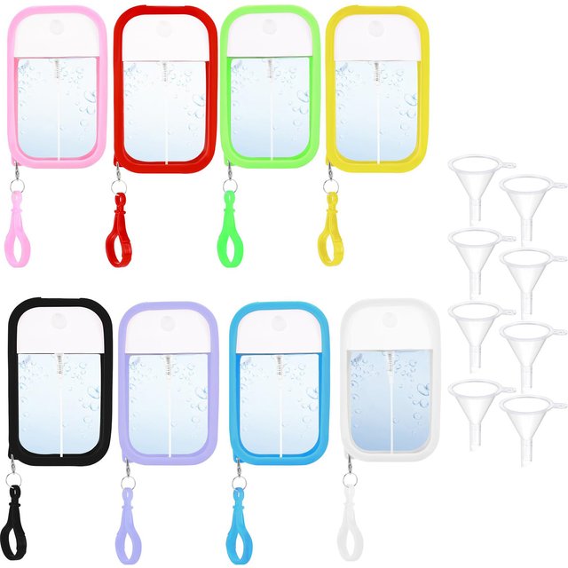 Bouteilles de pulvérisation de carte de 50ml, 20 à 1 pièce, bouteille de parfum Portable rechargeable avec crochet et entonnoirs en Silicone, bouteilles de désinfectant pour les mains de voyage