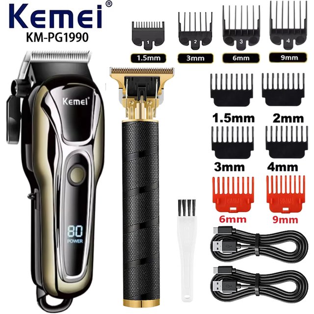 Kemei PG1990A Rechargeable Hair Clipper or Limit Combs Professional Cordless Men Hair Trimmer Men's Hair Cutting Machine Barber