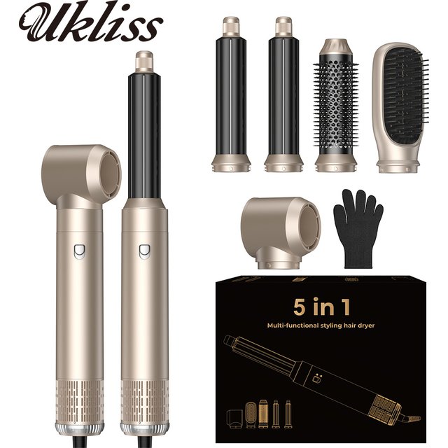 UKLISS Hair Dryer 5 in 1 Multifunctional Electric Comb Negative Ion Straight Comb Curling Iron Detachable Brush Hair Dryer