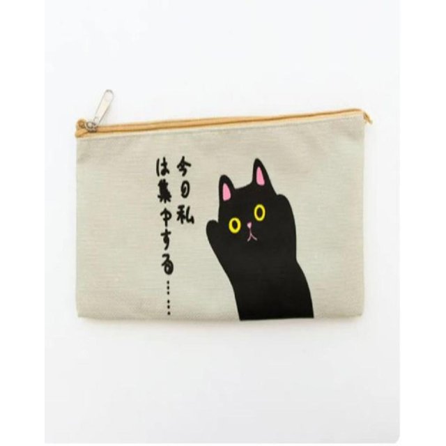 Cute Cartoon Cat Pencil Bag Canvas Pencil Case Student Stationery Pen Pencil Eraser Storage Bag Makeup Bag School Office Supply