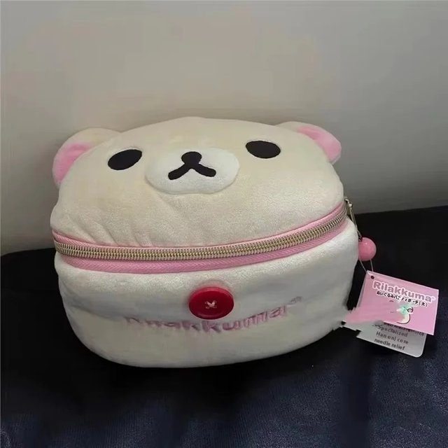 New Rilakkuma Bear Girl Plush Elliptical Stereoscopic Makeup Bag Portable Storage Bag Cute Cartoon Easy Bear Bear Storage