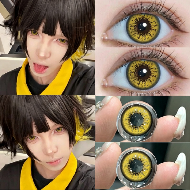 Anime Cosplay Color Contact Lenses 0.00-10.00 Myopic Prescription Halloween Cos Lens Red Blue Yellow For Cos Party Eye Makeup