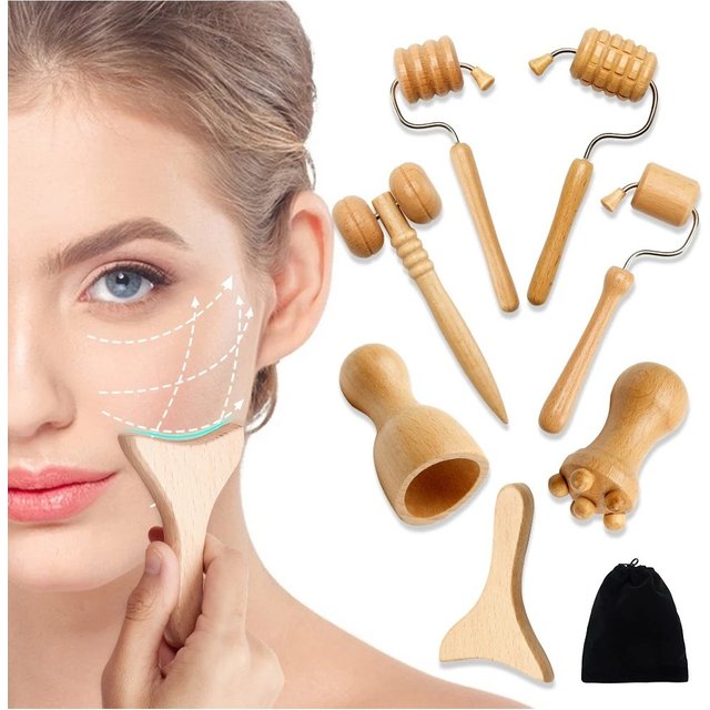 Wooden Facial Lifting Massage Facial Maderotherapy Masajeador Kit Gua Sha Tool Wood Therapy Wrinkle Remover Relaxation Skin Care