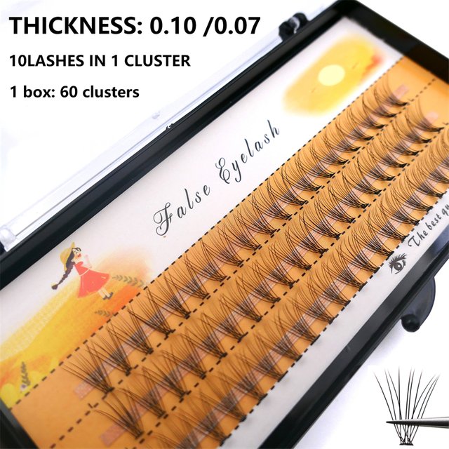 10D faisceau de cils à la main 1 boîte / 60 faisceaux d'extensions de cils naturels Russian Single Beam Makeup Tools Lashes Wholesale