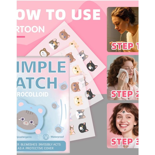600pieces of cartoon cat acne patches, facial acne patches, concealer acne patches, and pimples patches. Ultra-thin and breathab