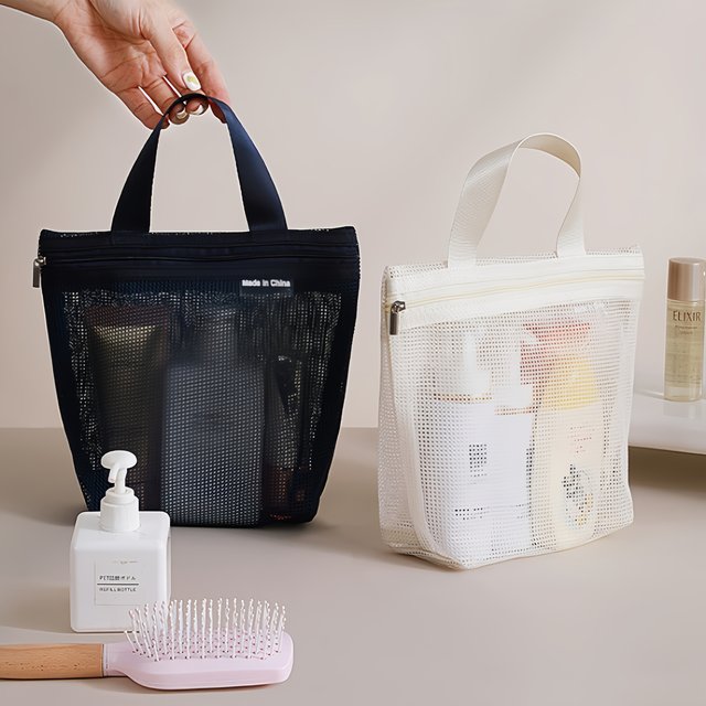 1pcs Portable Mesh Shower Bag,Handheld Makeup Pouch | Gym Bag|Storage Bag|Toiletry Bag with Handle,Suitable for tourism storage