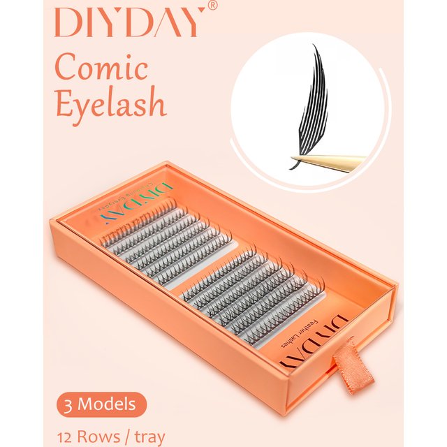 DIYDAY Comic Spire Eyelash Extension Premade Manga False Eyelashes Super Soft Light Feather-Feeling Anime Lashes for Makeup Tool