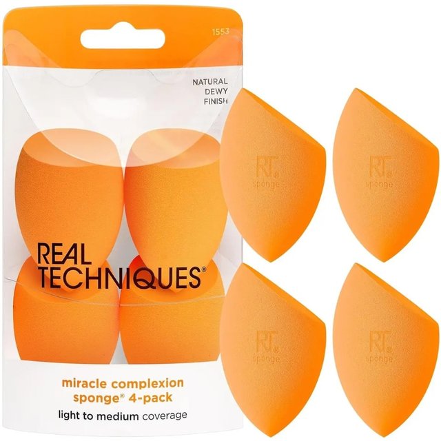 Real Techniques Skin Sponge, Makeup Blender, Liquid Base & Cream, Professional Makeup Tool Without Stripes, 4 Free Units