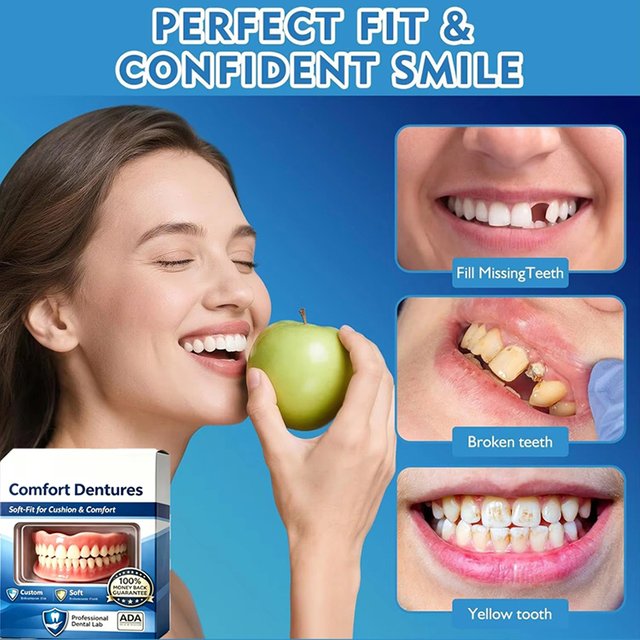 Instant Smile Full Set Fake Teeth Upper Lower Silicone Dentures Braces Comfort Fit Natural Oral Care for men Women
