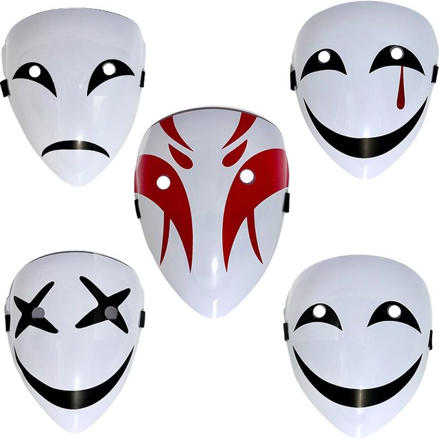5 Pcs Creepy White Halloween Full Face Mask, Scary Smile / Sad / Cross Eye Print Mask for Adults Halloween Costume and Party