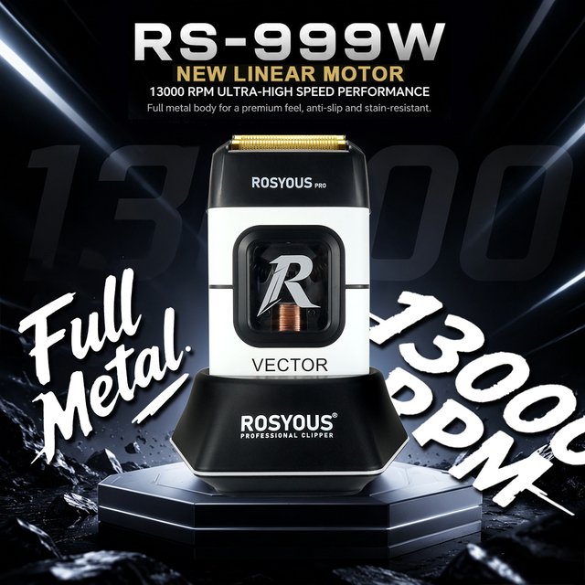 ROSYOUS 999W Men's Electric Shaver 13000RPM Vector Magnetic Motor Metal Body Base Double Foil Professional Trimmer Barber Shop