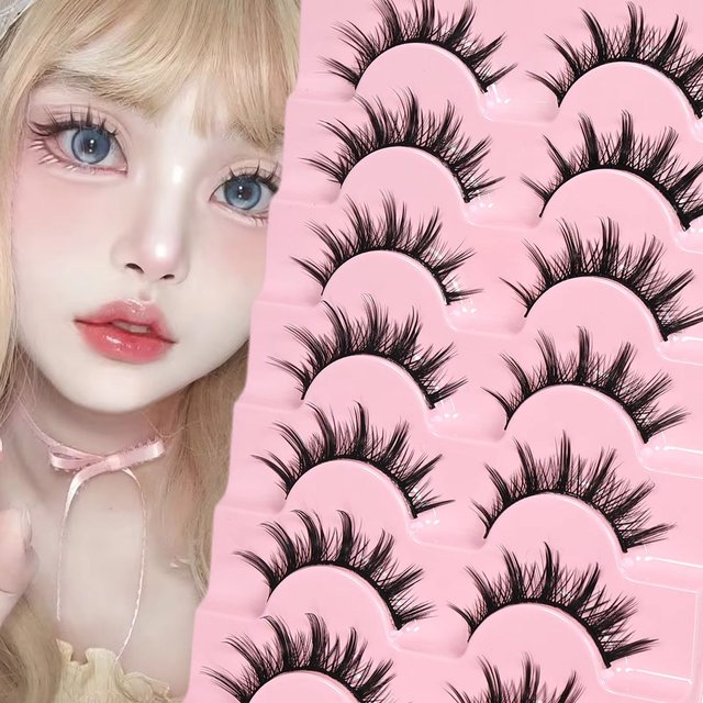 7 Pairs Manga Lashes Natural Look Wispy False Eyelashes 3D Spiky Anime Fake Eyelashes for Cosplay Daily Makeup