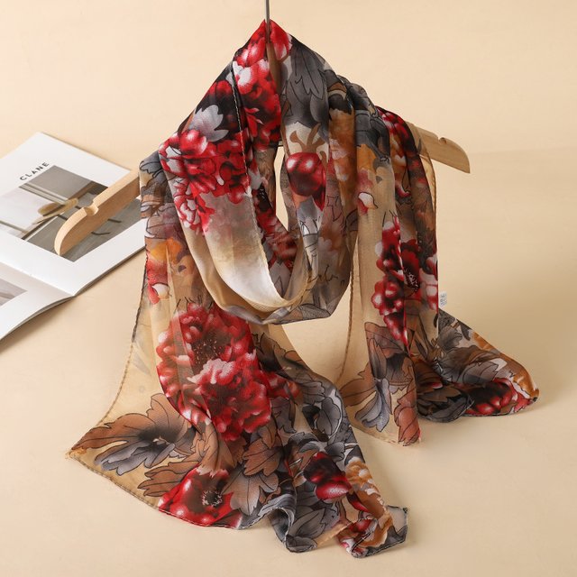 2026 Spring Thin Soft Chiffon Scarves Women Floral Print Beach Silky Georgette Scarf Foulard Femme Shawls Beach Sunscreen Hijab