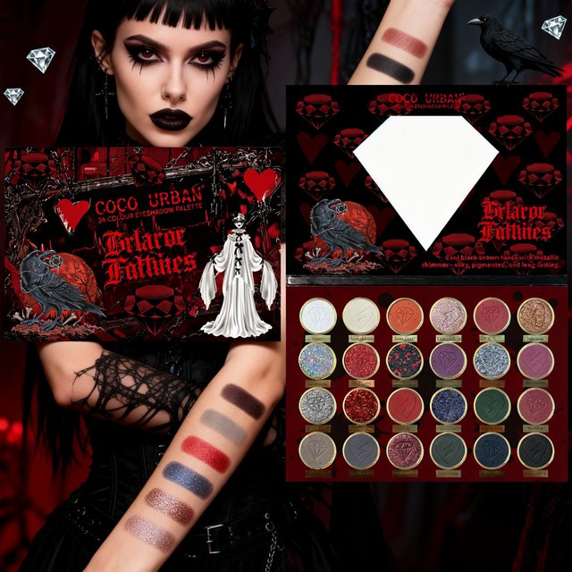 24-Color Dark Elf Eyeshadow Palette Gothic Vampire Style High-Pigment Shimmer/Glitter Eye Makeup Set Perfect Christmas Gift