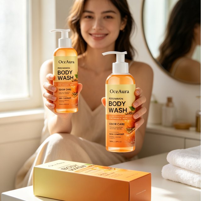 OceAura Persimmon Body Wash Quick Foaming Deep Moisturizing Skin Gentle Cleansing Long Lasting Fragrance Daily Shower Gel 100ml