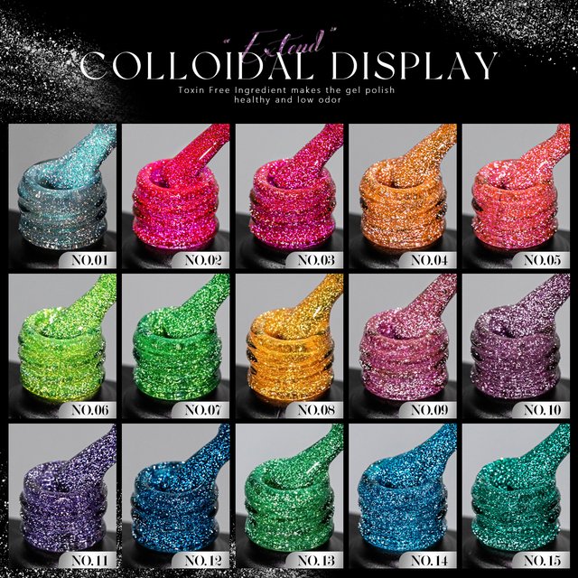 Vendeeni Free Design 15colors Disco Glitter Gel Polish Collection Set Box FREE TPOHEMA FREE OEM Reflective Neon Gel Nail Polish