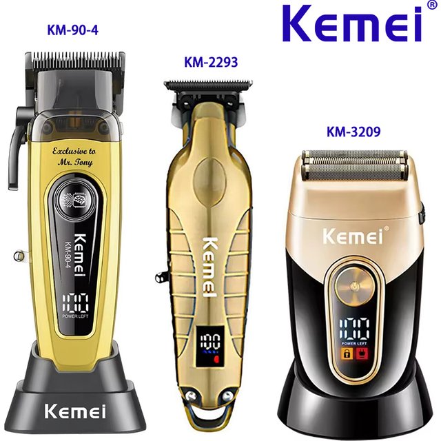 Kemei Rechargeable Electric Hair Clipper Professional Barber Trimmer For Man Cordless Shaver KM-90-4 KM-2293 Gold KM-3209 Kit