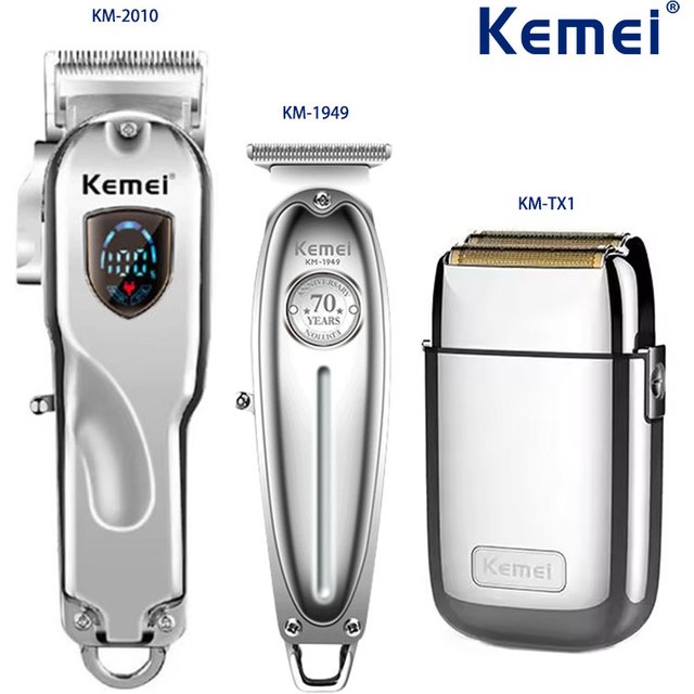 Kemei KM-1949 KM-TX1 Professional Metal Body Hair Clipper Electric Trimmers Rechargeable Men's Shaver Gold and Sliver