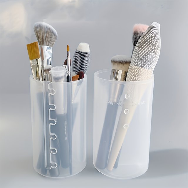 Portable Retractable Makeup Brush Holder with Lid - Transparent and Adjustable Storage Bucket for Easy Access and Organization