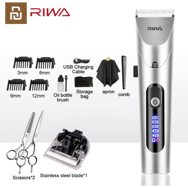 Youpin RIWA Tondeuse Cheveux Professionnelle Homme Electrique écran LED Tendeuse a Cheveux Professionnel Rechargeable Hair Clipper Tondeuse Homme Barbe Trimmer avec tête De Coupe en Acier Lavable