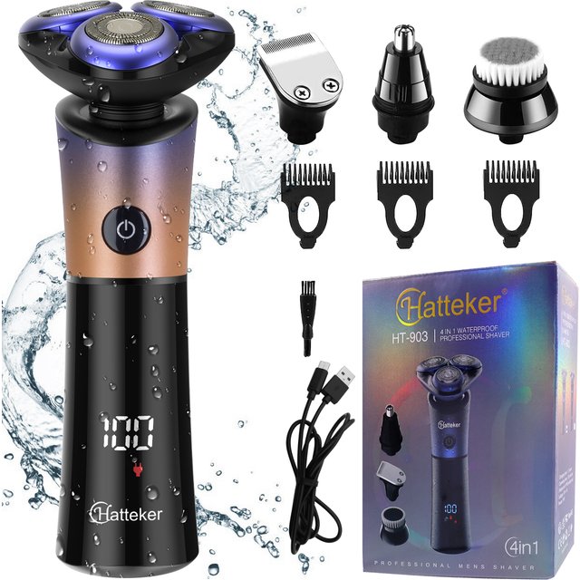Hatteker Professional HATTEKER Electric Razor for men 4 in 1 Rotary Shavers Beard Trimmer Wet and Dry Electric Shaver